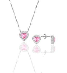 Gümüş rodyumlu pembe taşlı pırlanta modeli kalp ikili set SGTL10139PEMBE