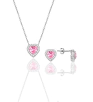Gümüş rodyumlu pembe taşlı pırlanta modeli kalp ikili set SGTL10139PEMBE