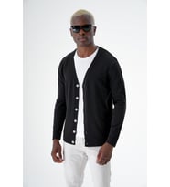 Chuba Erkek Pamuklu Düğmeli Standart Fit Casual Triko Hırka Siyah 24S277