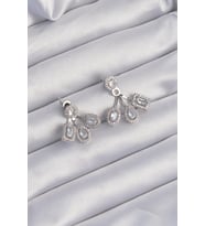 Pirinç Gümüş Renk Zirkon Taşlı Geometrik Model Küpe TJ-BKP9209