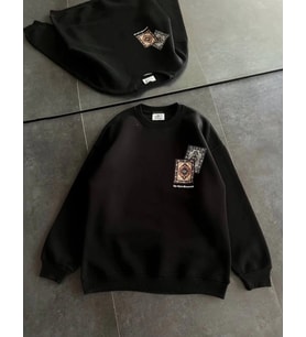 Bisiklet Yaka Baskılı SweatShirt - Siyah