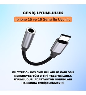 Type-C To 3.5mm Aux Dönüştürücü Type-C To 3.5mm Kulaklık Dönüştürücü Ses Dönüştürücü Kablo