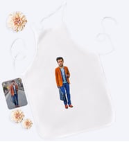 BK Gift Kişiye Özel Tam Boy Erkek Karikatürlü Beyaz Mutfak Önlüğü-1