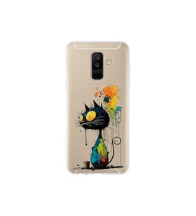 Samsung Galaxy A6 Plus (2018) ile Uyumlu Splash Kedi Tasarımlı Şeffaf Silikon Kılıf