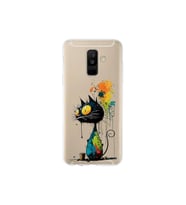 Samsung Galaxy A6 Plus (2018) ile Uyumlu Splash Kedi Tasarımlı Şeffaf Silikon Kılıf