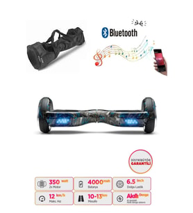 Elektrikli Kaykay Hoverboard Bluetooth Hoparlörlü 6.5 İnç Grafiti D18 - Çanta Hediye