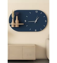 Modern Tasarım Raflı Nera Duvar Saati 75x45 (Lacivert)