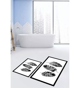 EVDEYA Baskılı Yıkanabilir Renkli Yapraklı Desen İkili Banyo Halısı Klozet Takımı, KLOZET-26-BEYAZ, (Beyaz)