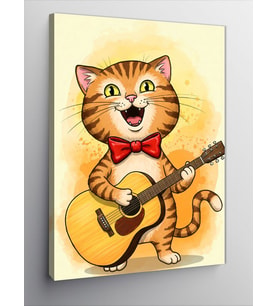 Kanvas Tablo Gitar Çalan Kedi