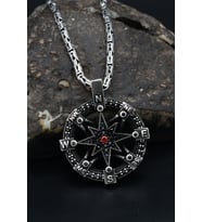Kutup Yıldızlı Pusula Kral Zincirli 925 Ayar Gümüş Kolye 901092