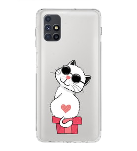 Samsung Galaxy M51 Uyumlu Kamera Korumalı Kapak Coolcat Tasarımlı  Şeffaf  Kılıf
