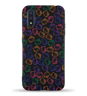 Samsung Galaxy M01 Uyumlu Lansman Kılıf Hello Kitty Tasarımlı İçi Kadife Kapak-Siyah (Şeffaf)
