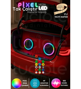 Şerit LED 2’li 16cm ARGB Neon Pixel LED Hoparlör Kapağı  Sese Duyarlı Efektli  Modifiye & Tuning Işık Seti