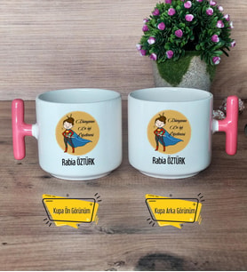 Kadın Öğretmene Hediye Kupa Bardak T Pembe Kulplu Öğretmenler Günü Hediyesi