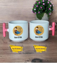 Kadın Öğretmene Hediye Kupa Bardak T Pembe Kulplu Öğretmenler Günü Hediyesi