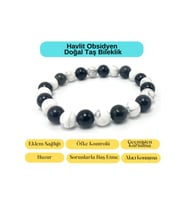 Sertifikalı Havlit Obsidyen Doğal Taş Misinalı Bileklik 8mm
