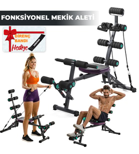 Çok Fonksiyonlu Mekik Sehpası Sırt Açılı Ev Fitness Aleti Egzersiz Ekipmanı Direnç Lastiği Hediye