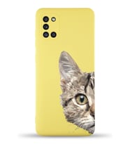Samsung Galaxy A31 Uyumlu Lansman Kılıf Catface Tasarımlı İçi Kadife Kapak-Sarı (Şeffaf)
