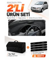 CHEVROLET KALOS (2009-2013) Uyumlu Torpido Örtüsü + Tay Tüyü Bagaj Çantası + Sticker Seti - Siyah
