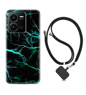 Vivo Y22 Kılıf Silikon Boyun Askılı İpli Desenli Silikon Green Thunder 1693