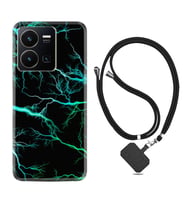 Vivo Y22 Kılıf Silikon Boyun Askılı İpli Desenli Silikon Green Thunder 1693