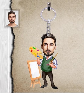 Kişiye Özel Ressam Karikatürlü Ahşap Anahtarlık  Bay-1-Eco