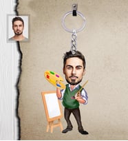 Kişiye Özel Ressam Karikatürlü Ahşap Anahtarlık  Bay-1-Eco