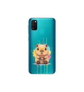 Samsung Galaxy M21 ile Uyumlu Splash Kapibara Tasarımlı Şeffaf Silikon Kılıf