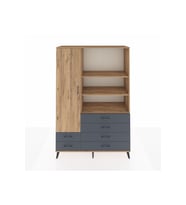 Hyperion Dolap 7 Raflı 6 Çekmeceli Tek Kapaklı  132x44x195 Çam-Çam/Antrasit