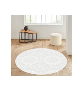 Eliana Home Baskılı, Yıkanabilir Kaymaz Taban Yuvarlak Halı LNA7331-HS186 120x120 cm (Beyaz)