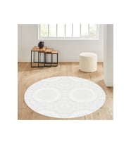 Eliana Home Baskılı, Yıkanabilir Kaymaz Taban Yuvarlak Halı LNA7331-HS186 120x120 cm (Beyaz)