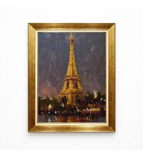 Tablore Paris Eyfel Kulesi Yağlı Boya Dokulu Altın Çerçeveli Salon Tablosu