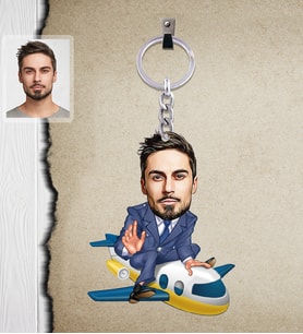 Kişiye Özel Pilot Karikatürlü  Ahşap Anahtarlık Bay-3-Eco
