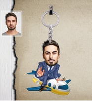Kişiye Özel Pilot Karikatürlü  Ahşap Anahtarlık Bay-3-Eco