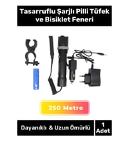 Özel Üretim 3 Modlu Beyaz Işıklı Alüminyum Tasarruflu Şarjlı Pilli Tüfek ve Bisiklet Feneri