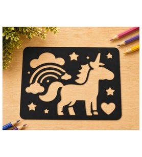 Alvera Unicorn ve Gökkuşağı Çizim Şablonu – 3D Baskı Desen Kalıbı - Siyah