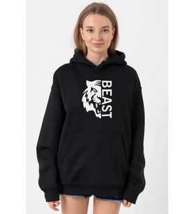 Mr Beast Half Face Siyah Kadın 3ip Kapşonlu