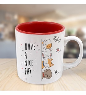 Kedi ve Köpek Temalı Kırmızı Kupa Bardak