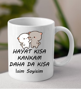 Komik - Esprili Kupa HAYAT KISA KANKAM DAHA KISA Tasarımlı İsim Soyisim Yazılı Kişiye Özel Kupa Bardak
