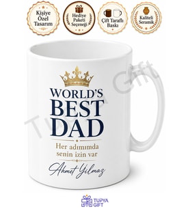 World's Best Dad Yazılı İngilizce Kupa Bardak Babalar Günü Hediyesi