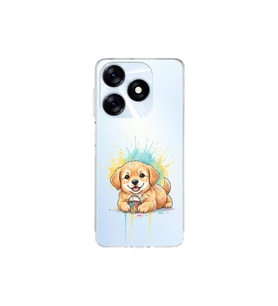 Tecno Spark 10 4G ile Uyumlu Splash Köpek Tasarımlı Şeffaf Silikon Kılıf