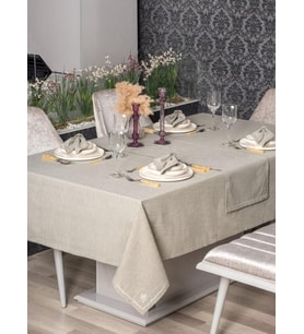 Cotton Box Pera Toprak 8 Parça Keten Masa Örtüsü (STD)