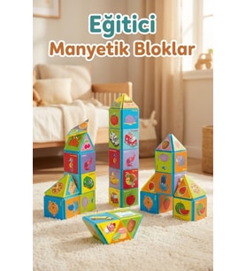 Eğitici Manyetik Bloklar 18 Parça - Mıknatıslı Zeka Küpleri - Montessori Bebek Yapboz Puzzle Seti