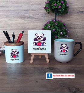 Sevimli Panda Dekoratif Taş, Kalemlik, Sihirli Oval Kupa Bardak Hediye
