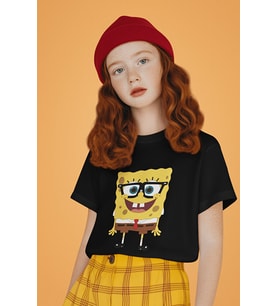 Gözlüklü Süngerbob Baskılı Unisex Çizgi Film Çocuk Tişört (1-12 Yaş)