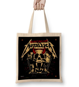 Metal Metallıca Bez Çanta Uzun Saplı