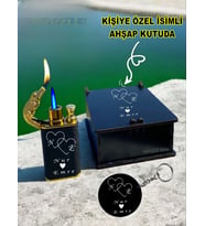 Kişiye Özel İsimli Timsah Başlıklı Çift Ateşli Çakmak ve Anahtarlık Özel Ahşap Kutusunda