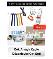 #Düzenleyici Organizer Naylon Siyah Çok Amaçlı Kablo Düzenleyici Cırt Cırtlı Kelepçe Seti 10 Adet 15