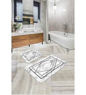 Beyaz Mermer Görünümlü Banyo Halısı Klozet Paspas Seti BS344