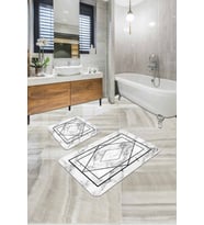 Beyaz Mermer Görünümlü Banyo Halısı Klozet Paspas Seti BS344